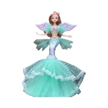 Imagem de Boneca Sereia De 45cm Com Olhos Azuis, Vestido De Princesa, Brinquedo 