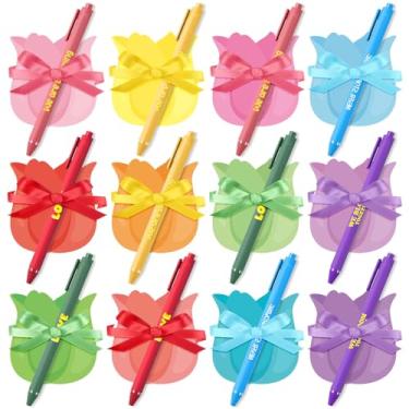 Imagem de Pasimy Conjunto de 24 notas adesivas de tulipa e canetas, presentes de flores com tema de primavera, lembrancinhas de festa, blocos de notas de flores, canetas esferográficas a granel para pastel