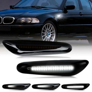 Imagem de D-Lumina Conjunto de lâmpadas de seta sequenciais de LED brancas para BMW E90 E91 E92 E93 E46 E53 E60 E61 X3 E83 X1 E84 E81 E82 E87 E88, marcador lateral de lente fumê, pacote com 2
