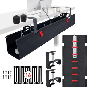 Imagem de AHOMO [Atualizado] Gerenciamento de cabos sob a mesa, organizador de cabos de 71 cm, com almofadas de silicone (sem arranhões!), 16 abraçadeiras, base de favo de mel de PE lavável, serve para qualquer