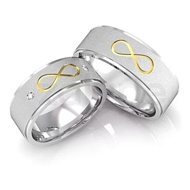 Imagem de Par Aliancas compromisso namoro prata 950 banho ouro infinito namoro