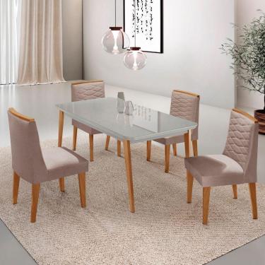 Imagem de Mesa De Jantar Copper 120cm Tampo Mdf 4 Cadeiras Moderna Linho Capuccino/off/nat/serig. Off