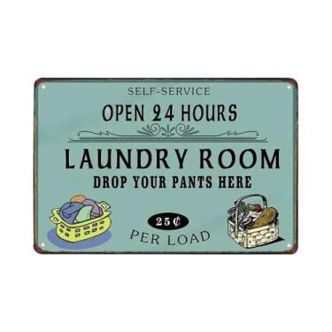 Imagem de Placa Decorativa Vintage De Metal Para Lavanderia Com Tema Gato Preto,