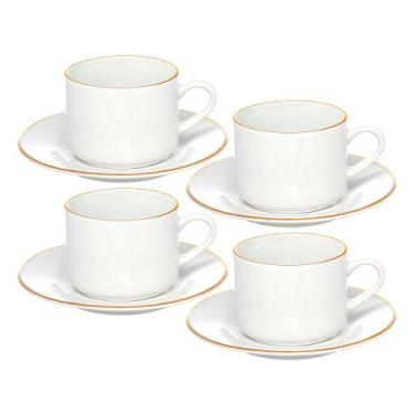 Imagem de Jogo 4 Xícara de Chá Porcelana Borda Dourada com Pires Café Royal Prem