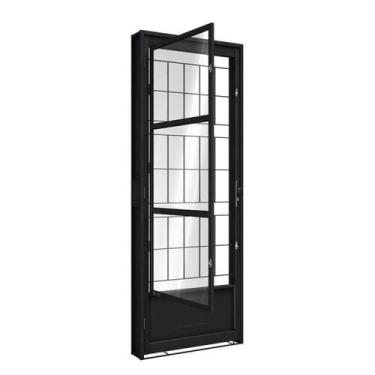 Imagem de Porta de Aço de Giro com Postigo e Grade Quadrada 215x85cm Aço Pronto 