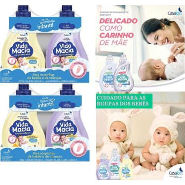 Imagem de Kit 2 Lava Roupas E 2 Amaciante Glicerina Camomila CasaKm - Vida Macia