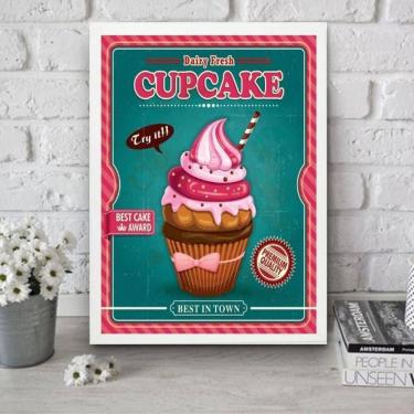 Imagem de Quadro Cupcake - Rosa E Turquesa 45X34Cm - Com Vidro