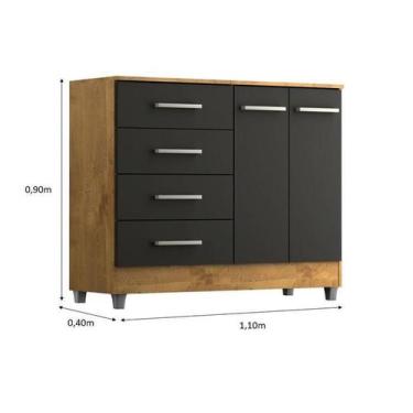 Imagem de Comoda 4 Gavetas 2 Portas Castanho Preto Onix Gisele - Quarta Divisao 