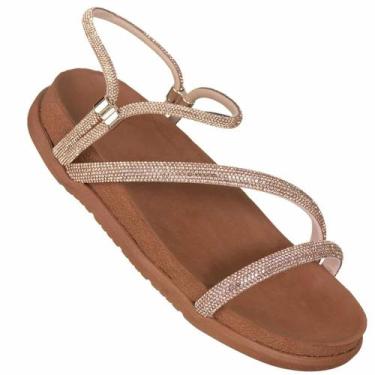 Imagem de Papete Feminina Rasteira Tiras Grossas Brilho Elegante Classek, Marrom