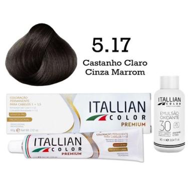 Imagem de Kit Coloração Itallian Color 5.17 Castanho Claro Cinza Marrom + Oxi 30