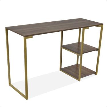 Imagem de Mesa Prateleira Industrial Nicola 120 Dourado Tampo Madeira - LacaMel