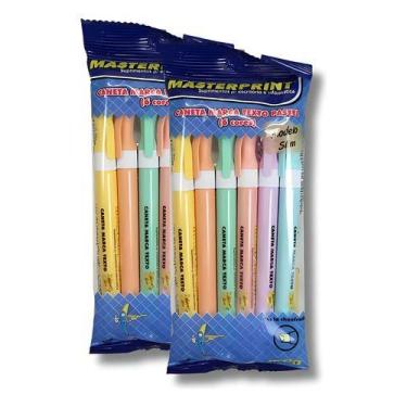 Imagem de Kit 12 Marca Texto Pastel Slim Ponta Chanfrada Masterprint Variados