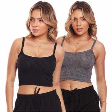 Imagem de Kit 2 Top Cropped Alcinha Canelado Feminino Lisa Básica - Adriben, Pre