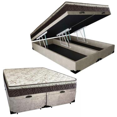 Imagem de Cama Box Baú Queen Suede Bipartido + Colchão Elegance Ortopédico Espuma D33 63x158x198...