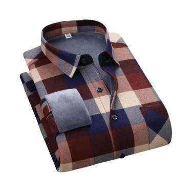 Imagem de Camisa Masculina 5XL De Fleece Grosso E Quente, Manga Longa, Xadrez, N