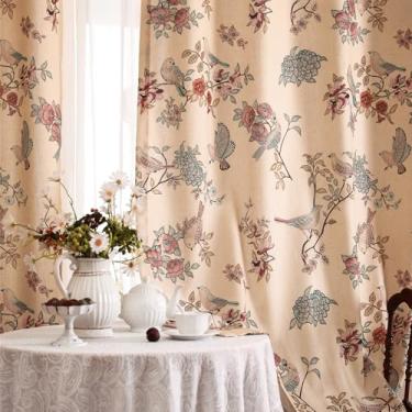 Imagem de patdrea Cortinas de linho vintage francesas com pássaros florais, conjunto de 2 painéis de 2 painéis com ilhós, cortinas de banheiro estampadas adequadas para cozinha, sala de estar, quarto, 134 x 180