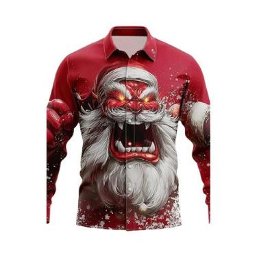 Imagem de Camisa Casual Masculina De Manga Longa Com Estampa De Floco De Neve E 