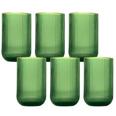 Imagem de Jogo 6 Copos De Vidro Versalhes Verde Borda Dourada 420ml - CLICK HOUS