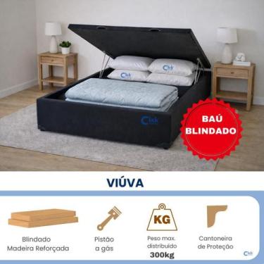 Imagem de Cama Box Baú Viúva Blindado Suede 128x188  Ideal para Quartos Compacto