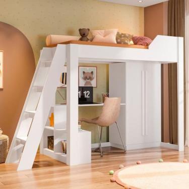 Imagem de Cama Alta Com Escrivaninha Office E Roupeiro Vivace Branco - DRD, Bran