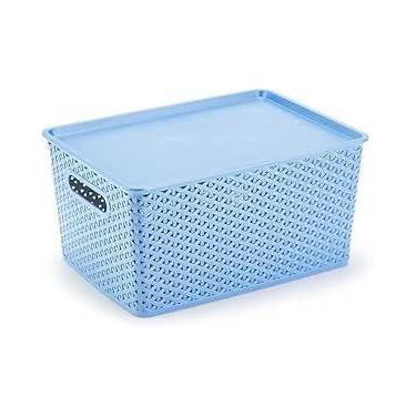 Imagem de Caixa Organizadora Com Tampa Grande 15 Lts Rattan Azul - Plasnorthon
