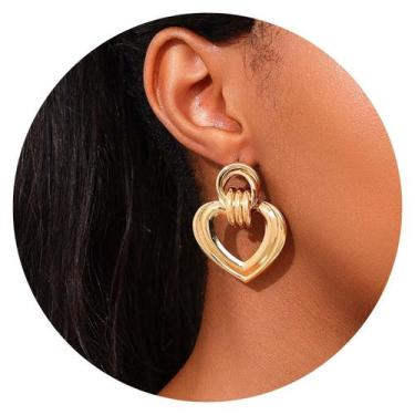 Imagem de Par de Brincos Feminino Luxo Coração Festas Dourado - anjo da mamãe, D