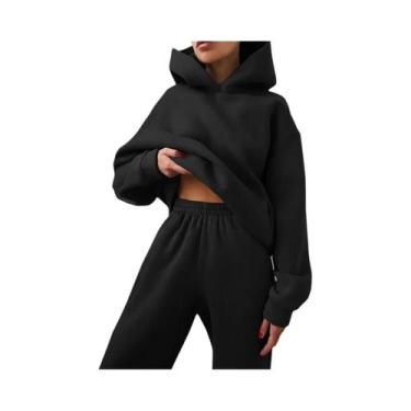 Imagem de Conjunto De Moletom Feminino Oversized Quente Para Outono: Blusão Com 