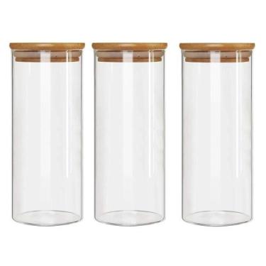 Imagem de Kit 3 Potes Borossilicato Hermético Tampa Bambu 1800ml Class - CLASS H
