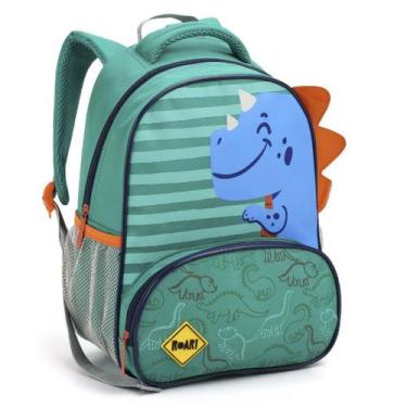 Imagem de Mochila de Costas Infantil Dinossauro Verde e Azul Mala Bolsa Escolar 