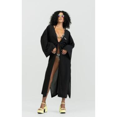 Imagem de Kimono plano beachwear - Labellamafia, Preto, U