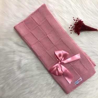 Imagem de Manta Para Bebê Tricô Tricot Quadriculada - Mimo da Cegonha, Rosa Goia