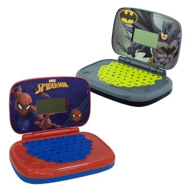 Imagem de Laptop Infantil Homem-aranha + Batman Bilíngue com Atividades Educativas Plástico Vermelho e Preto Candide 2 Unidades