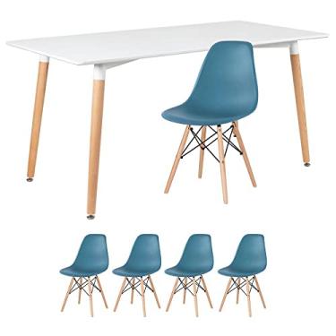 Imagem de Loft7, Kit - Mesa de jantar retangular Eames 80 x 160 cm branco + 4 cadeiras Eiffel Dsw Turquesa
