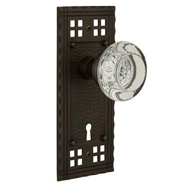 Imagem de Nostalgic Warehouse Placa Craftsman com botão redondo de vidro transparente com abertura para fechadura, bronze polido a óleo