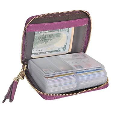 Imagem de Carteira feminina Easyoulife com suporte para cartão de crédito, zíper e couro para cartão com bloqueio de RFID, Roxa, Medium