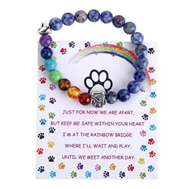 Imagem de Unijew Presentes de memorial para animais de estimação, pulseira de ponte arco-íris para amado cão gato, 8 mm, contas de cores mistas, pulseira memorial de 7 chacras para mulheres e homens que