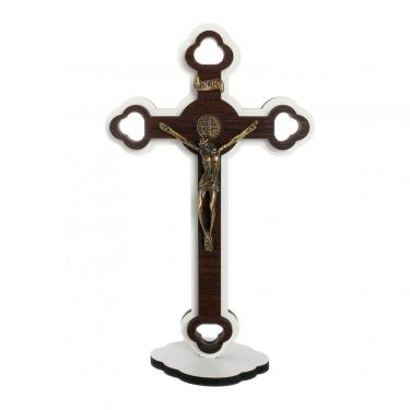 Imagem de Crucifixo de Mesa com medalha de São Bento - Branco 24cm