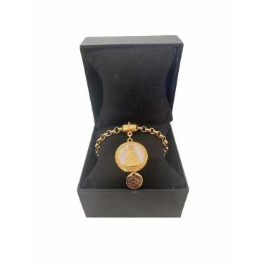 Imagem de Pulseira Feminina Elo Português Grosso 6mm + Nossa Senhora Aparecida