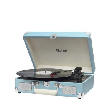Imagem de Vitrola Retrô Raveo Sonetto Chrome Light Blue, Toca Discos, Entrada USB, Bluetooth, Reproduz e Grava Vinil