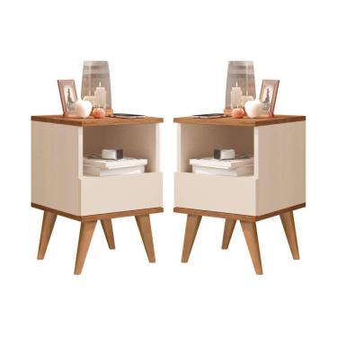 Imagem de Kit 2 Mesas de Cabeceira Marilia Pés Palito Off White / Nature - JM Casa dos Moveis