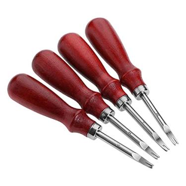 Imagem de 4X Ferramenta de artesanato manual de corte chanfrado com borda de couro com alça de madeira DIY Cortador de corte afiado