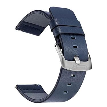 Imagem de Pulseira 22mm Couro compatível com Samsung Galaxy Watch 3 45mm - Galaxy Watch 46mm - Gear S3 Frontier - Amazfit GTR 47mm - Marca LTIMPORTS (Azul Fivela Prata)
