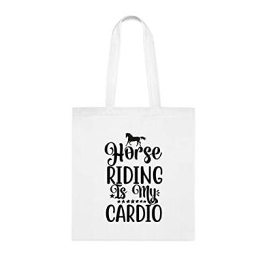 Imagem de Sacola engraçada de equitação é minha cardio, presente divertido, bolsa de ombro, bolsas reutilizáveis, cesta de Natal de aniversário ideia de presente, Branco