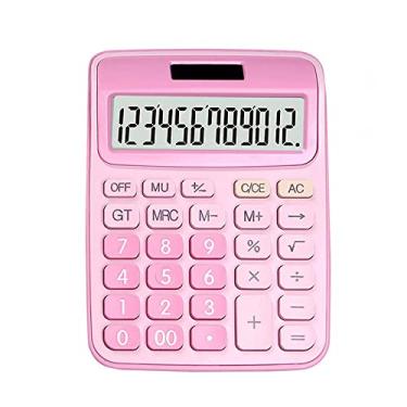 Imagem de Calculadora padrão básico de 12 dígitos para mesa calculadora com grande visor LCD e botão sensível, energia solar e bateria dupla para escritório, escola, casa (rosa)