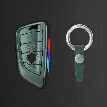 Imagem de CSHU Chapeamento Controlador Remoto Car Key Case Cover Chaveiro Ring Key Bag, apto para Bmw X1 X5 X6 F15 F16 F48 Bmw Série 1/3/4/5/6/7, Dark Night Green 1