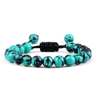 Imagem de Pulseiras de casais ajustáveis 8 mm contas preto branco trança macramê amantes pulseira para mulheres homens joias à distância - azul e preto, Cristal