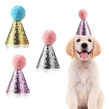 Imagem de JIAKAI 3 peças Chapéu de aniversário para cães para animais de estimação materiais de decoração de festa, chapéu de gato gatinho chapéu berloques acessórios de cuidados