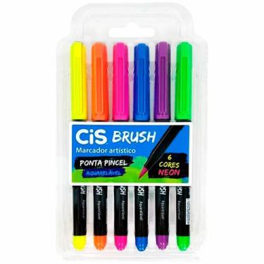 Imagem de Caneta Lettering Brush Pen C/6Cores Neon Aquarelável Cis