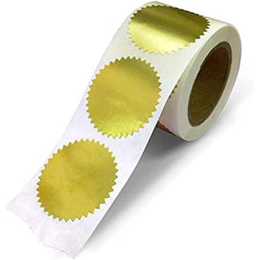 Imagem de Etiquetas de dia seguinte redondas de 5 cm, pacote metálico dourado, envelope, selos de waffer certificados com borda serrilhada. 250 adesivos por rolo
