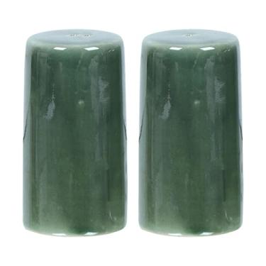 Imagem de Saleiro e pimenteiro - Conjunto de saleiro e pimenteiro de cerâmica vintage - Dispensador de pote decorativo retrô para cozinha verde oliva (conjunto com 2)
